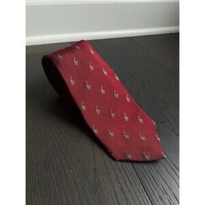 Polo Ralph Lauren Tie Mens RED Hand Made in Italy Silk Polo Player Print